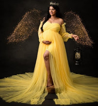 Load image into Gallery viewer, G1077, Yellow Ruffled Slit Cut Maternity Shoot Trail Gown, Size (All)pp