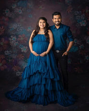 Load image into Gallery viewer, G1079, Navy Blue Slit Cut Frilled Maternity Shoot Trail Gown, Size (All)pp