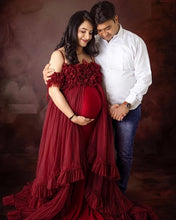 Load image into Gallery viewer, G825,Dark Wine Ruffled Maternity Shoot Trail Gown, Size (ALL)pp