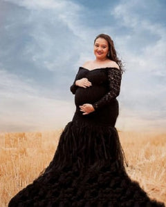 G331, Black Fish Cut Maternity Shoot Baby Shower Gown, Size (All)pp