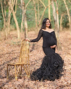 G331, Black Fish Cut Maternity Shoot Baby Shower Gown, Size (All)pp