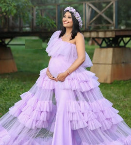 G2114, Lavender Multi Layered Maternity Shoot Trail Gown, Size (ALL)pp