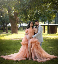 Load image into Gallery viewer, G2115,Luxury Cantaloupe Orange Ruffled Maternity Shoot Long Trail Gown, Size (SIZE ALL)pp