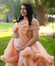 Load image into Gallery viewer, G2115,Luxury Cantaloupe Orange Ruffled Maternity Shoot Long Trail Gown, Size (SIZE ALL)pp