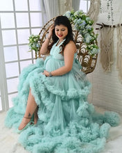 Load image into Gallery viewer, G2116, Luxury Sky Blue Ruffled Maternity Shoot Gown, Size - (All)pp