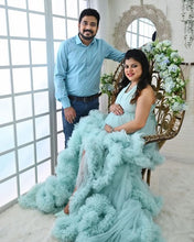 Load image into Gallery viewer, G2116, Luxury Sky Blue Ruffled Maternity Shoot Gown, Size - (All)pp