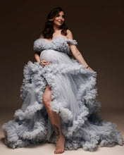 Load image into Gallery viewer, G1042, Grey Ruffled Maternity Shoot Trail Gown With Inner, Size (ALL)pp