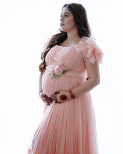 G1141, Peach Frilled Maternity Shoot Gown Size (All) pp