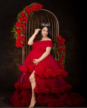 Load image into Gallery viewer, G968 (3), Wine Slit Cut Puffy  Frills Maternity Trail Gown With Inner, (All Sizes)