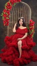 Load image into Gallery viewer, G968, Wine Slit Cut Puffy  Frills Maternity Trail Gown With Inner, (All Sizes)