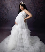 Load image into Gallery viewer, W2011, White Lace Top Ruffled Maternity Shoot Trail Gown Size (All)pp