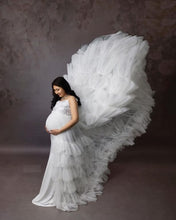 Load image into Gallery viewer, W2011, White Lace Top Ruffled Maternity Shoot Trail Gown Size (All)pp