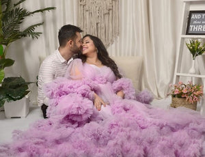 G948, Opal Lavender Ruffled Maternity Shoot  Gown, (All Sizes)
