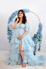 Load image into Gallery viewer, G466, Blue Frilled Maternity Shoot Gown With Inner, Size (All)pp