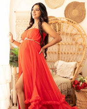 Load image into Gallery viewer, G1067, Orange TubeTop Slit Cut Ruffled Maternity Shoot Trail Gown, Size (ALL)pp