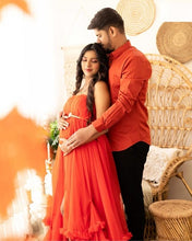 Load image into Gallery viewer, G1067, Orange TubeTop Slit Cut Ruffled Maternity Shoot Trail Gown, Size (ALL)pp