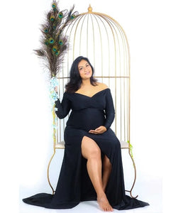 G106 (2), Black Slit Cut Maternity Shoot Trail Baby Shower Gown, Size(All)