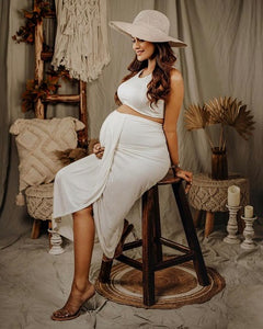 G479, White Body Fit Maternity Shoot Trail Gown Size (All)pp