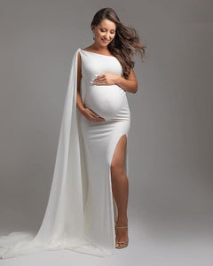 W2012, White One Shoulder Body Fit Maternity Shoot Trail Gown Size (All)pp