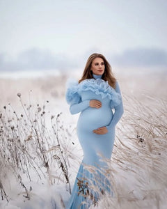 G1046, Ice Blue Body fit Ruffled Maternity Shoot Gown, Size (ALL)pp
