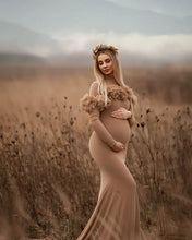 Load image into Gallery viewer, G1048, Saddle Brown Body Fit Maternity Shoot Trail Gown, Size (ALL)pp