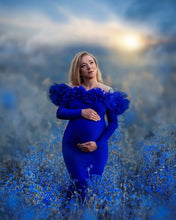 Load image into Gallery viewer, G1049, Royal Blue Body Fit Ruffled Maternity Shoot Trail Gown, Size(ALL)pp