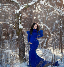 Load image into Gallery viewer, G1049, Royal Blue Body Fit Ruffled Maternity Shoot Trail Gown, Size(ALL)pp