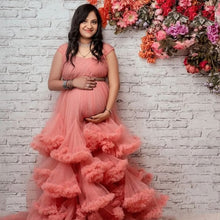Load image into Gallery viewer, G548, Peach Ruffled Maternity Shoot Trail Gown, Size (ALL)pp