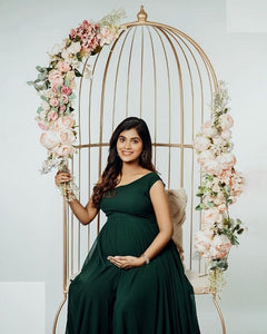 G1019, Bottle Green One Shoulder Maternity Shoot Gown, Size (ALL)pp