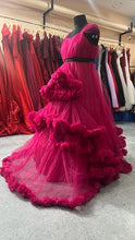 Load image into Gallery viewer, G648(2), Dark Magenta Puffy Pre Wedding Shoot Trail Gown Size(All)