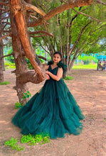 Load image into Gallery viewer, G2049, Bottle Green Ruffled Prewedding Shoot Trail Gown (ALL)