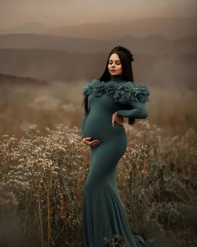 G1024, Slate Grey Body Fit Maternity Shoot Trail Gown, Size (ALL)pp