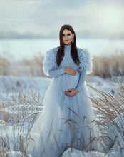 Load image into Gallery viewer, G1025, Ice Blue Frilled Maternity Shoot Trail Gown, Size (All)