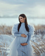 Load image into Gallery viewer, G1025, Ice Blue Frilled Maternity Shoot Trail Gown, Size (All)
