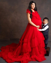 Load image into Gallery viewer, G655, Red Ruffled Maternity Shoot Trail Gown, (All Sizes)