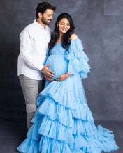 Load image into Gallery viewer, G1026,Sky Blue Ruffled Maternity Shoot Trail Gown, Size (All)pp