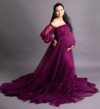 Load image into Gallery viewer, G1027, Dark Orchid Purple Frilled Maternity Shoot Trail Gown, Size (ALL)pp