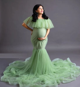 G608, Lime Green Ruffled Maternity Shoot Gown, Size (All Sizes)pp