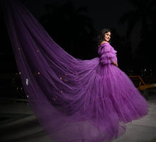 Load image into Gallery viewer, G2018, Royal Purple Frilled Long Trail Gown (All Sizes)pp