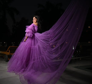G2018, Royal Purple Frilled Long Trail Gown (All Sizes)pp