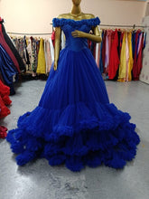 Load image into Gallery viewer, G237 (2),Luxury Royal Blue Puffy Cloud Trail Ball Gown,  Size - (XS-30 to XXL-42)