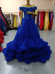 G237 (2),Luxury Royal Blue Puffy Cloud Trail Ball Gown,  Size - (XS-30 to XXL-42)