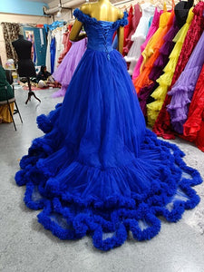 G237 (2),Luxury Royal Blue Puffy Cloud Trail Ball Gown,  Size - (XS-30 to XXL-42)