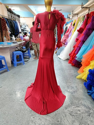 G2040, Red wine Long Trail Body Fit Gown (All Sizes)pp – Style