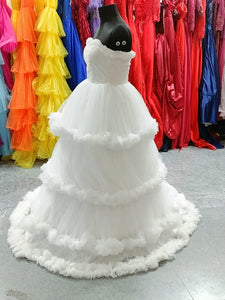 W259, White Tube Ruffled Ball Gown, Size (All)