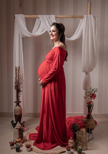 G443, Red Trail Lycra Maternity Body Fit Gown, Size (All)