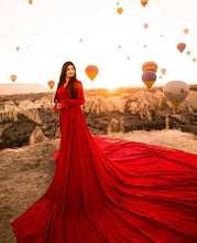 Load image into Gallery viewer, G1127, Red Full Sleeves Shoot Long Trail Gown Size(ALL)pp