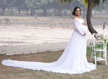 Load image into Gallery viewer, G444, White Trail Lycra Body Fit Maternity Gown, Size (All)
