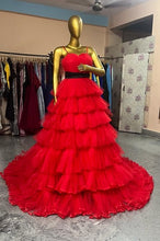 Load image into Gallery viewer, G4040, Red Ruffle Long Trail Shoot Gown, Size (All)