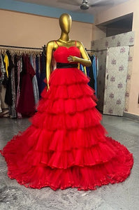 G4040, Red Ruffle Long Trail Shoot Gown, Size (All)